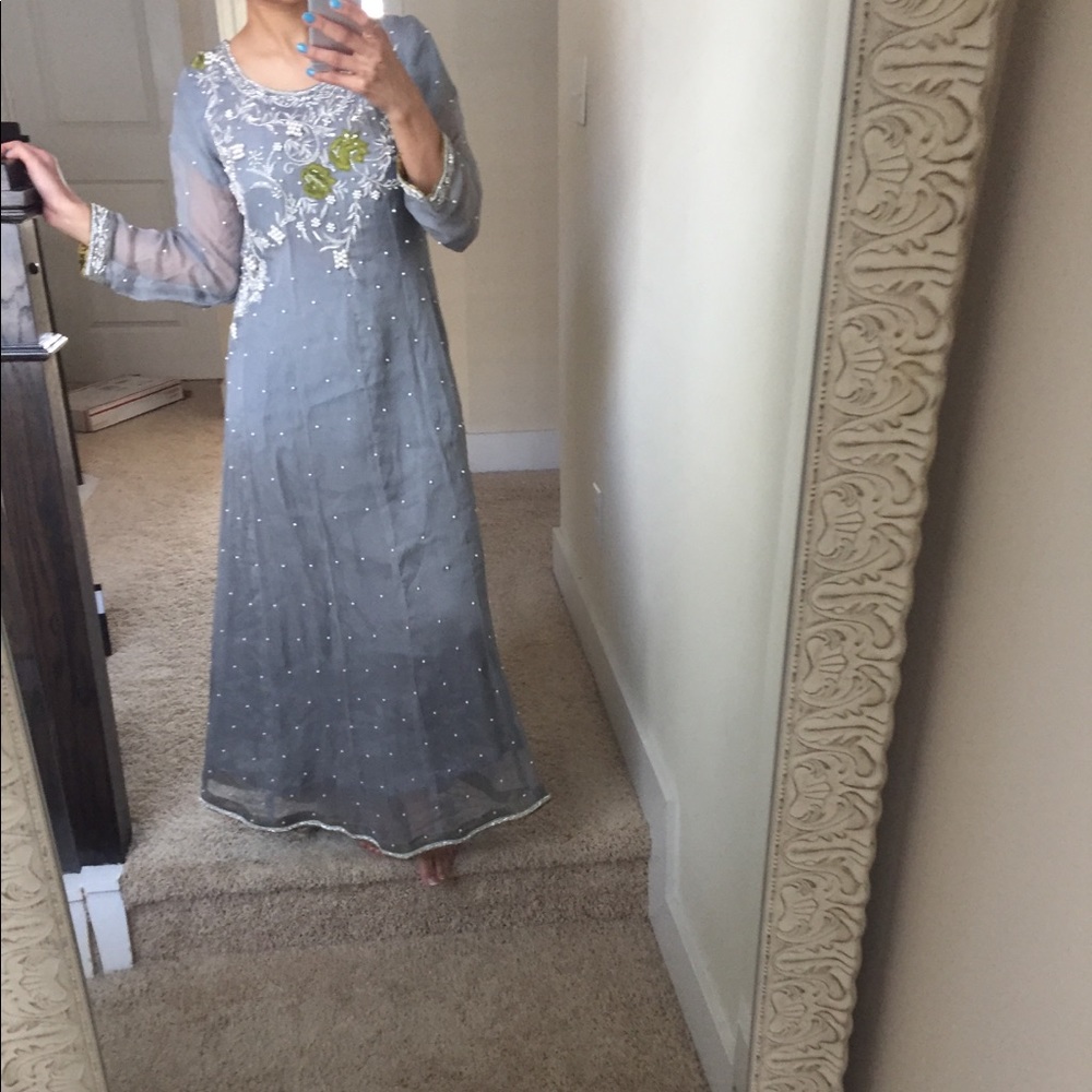 Gray Green Pakistani Shalwar Kameez